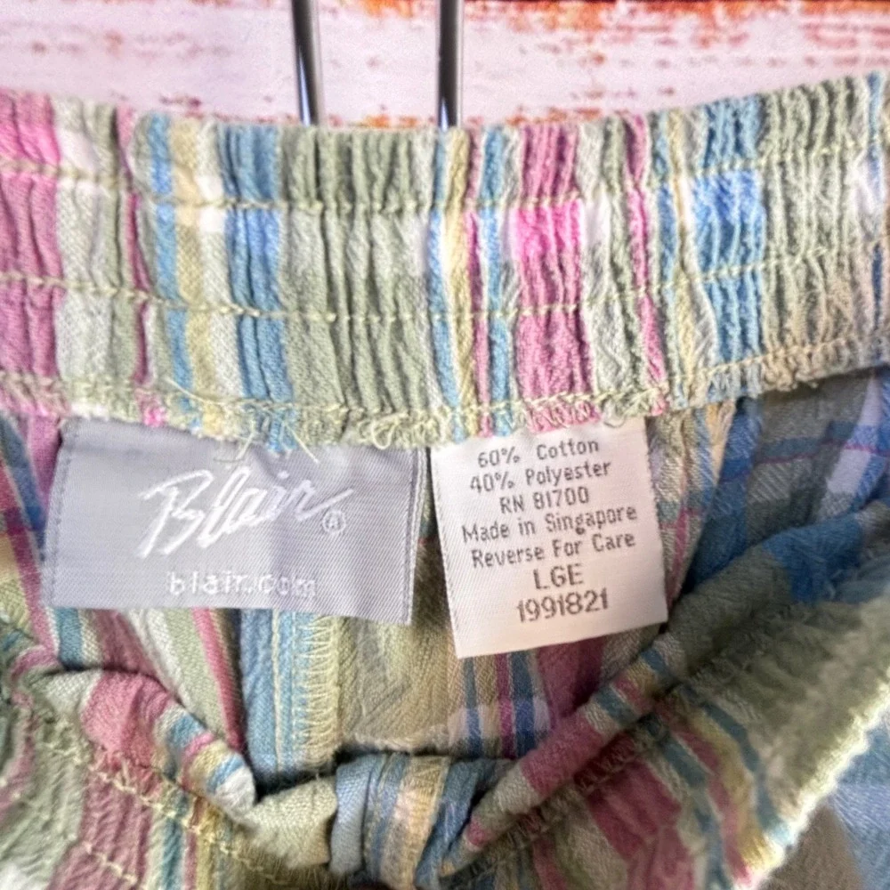 Grandmacore‎ Vintage Plaid Bermuda Shorts Blair L Green Pink Blue Cotton Blend